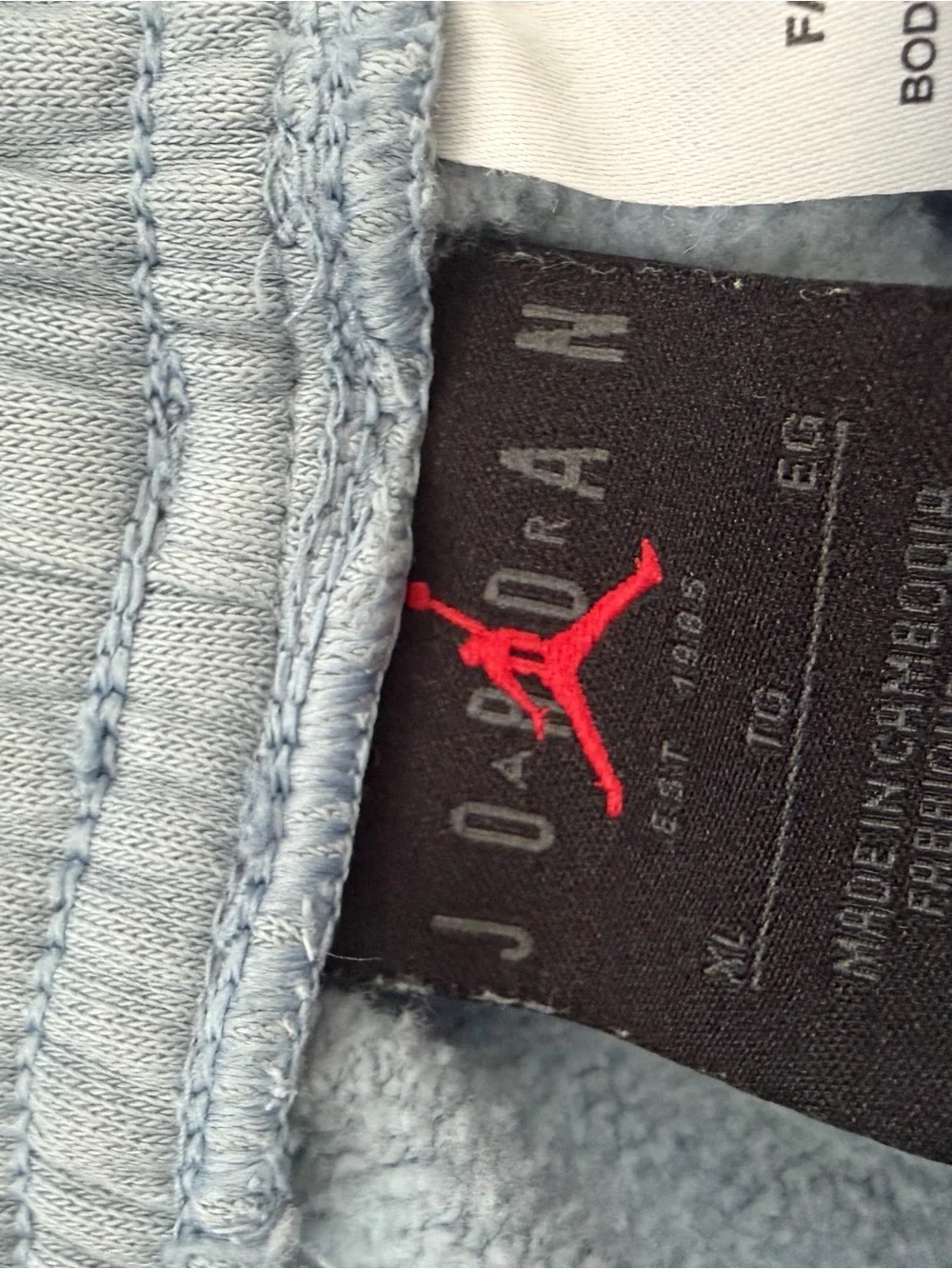Jordan Essentials Men's Fleece Baseline Trousers in the Blue size XL with stains